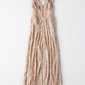 AE Smocked Button Front Jumpsuit Small